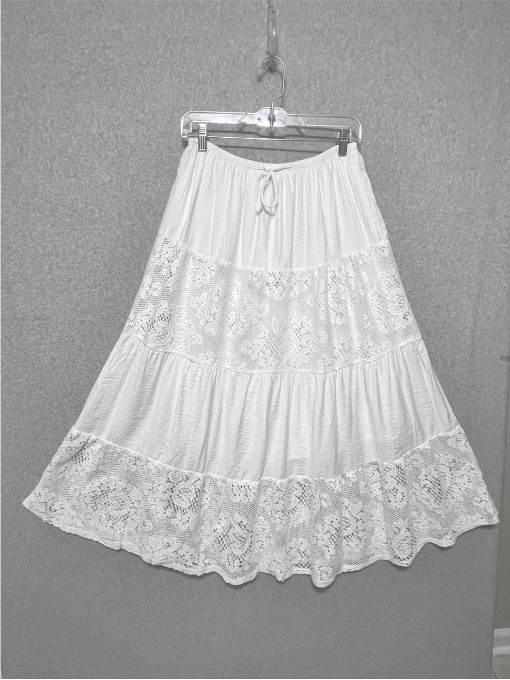 Sienna Sky White Maxi Skirt with Lace Panels